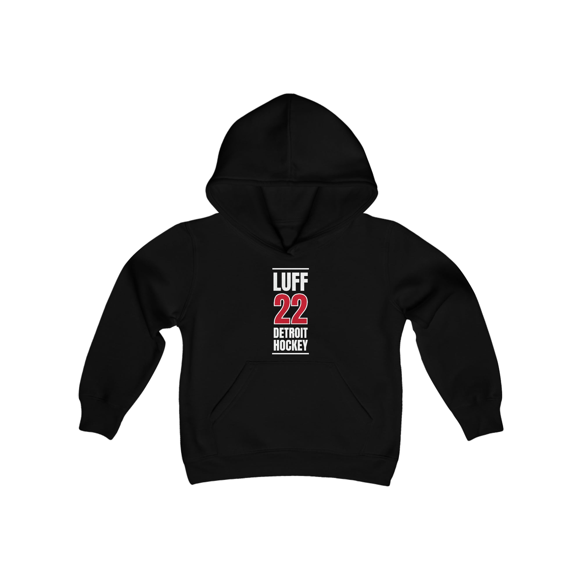 Luff 22 Detroit Hockey Red Vertical Design Youth Hooded Sweatshirt