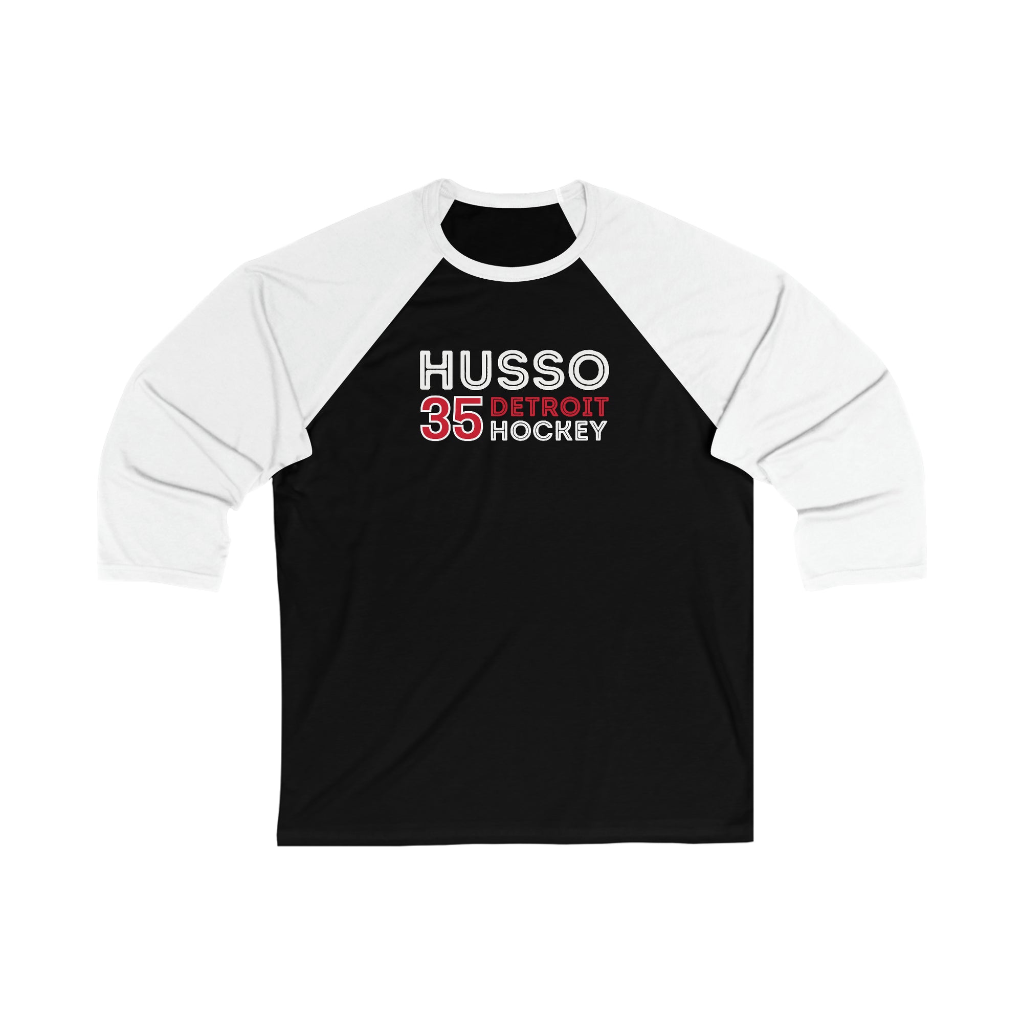 Husso 35 Detroit Hockey Grafitti Wall Design Unisex Tri-Blend 3/4 Sleeve Raglan Baseball Shirt