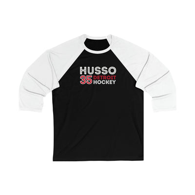 Husso 35 Detroit Hockey Grafitti Wall Design Unisex Tri-Blend 3/4 Sleeve Raglan Baseball Shirt