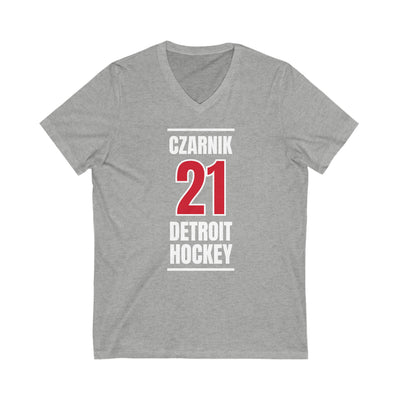 Czarnik 21 Detroit Hockey Red Vertical Design Unisex V-Neck Tee