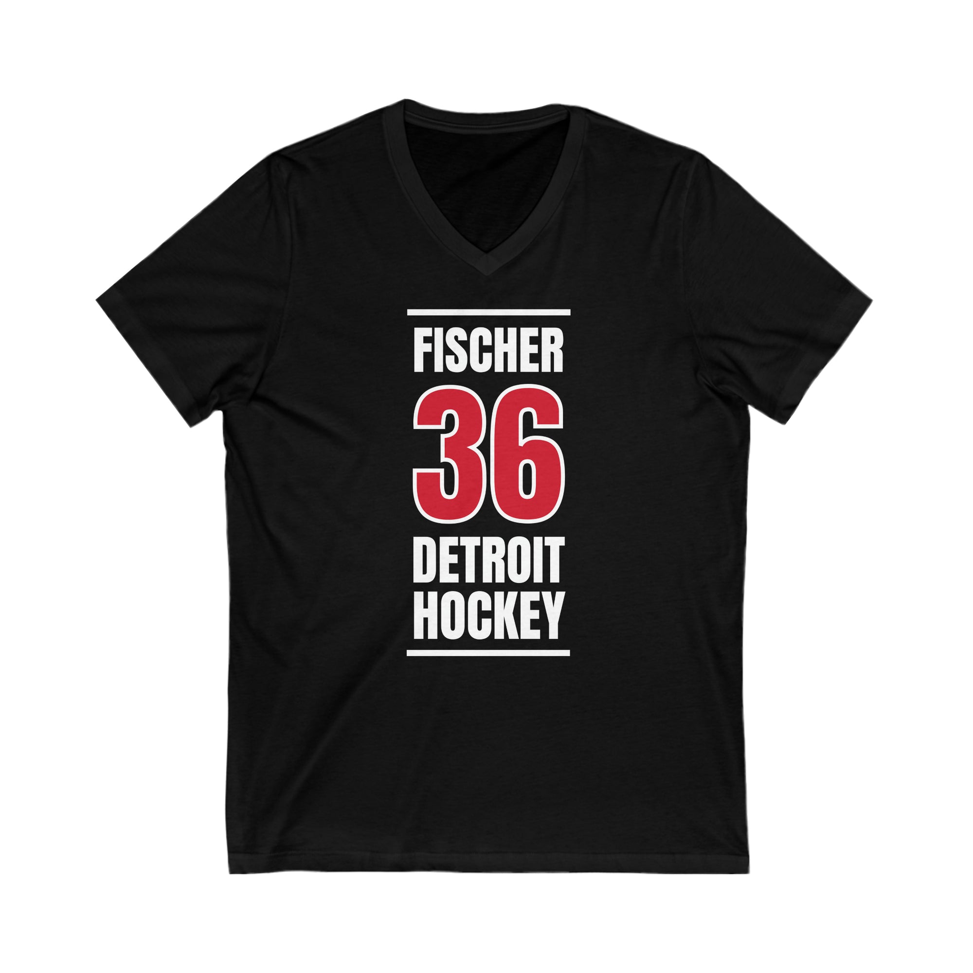 Fischer 36 Detroit Hockey Red Vertical Design Unisex V-Neck Tee