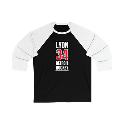 Lyon 34 Detroit Hockey Red Vertical Design Unisex Tri-Blend 3/4 Sleeve Raglan Baseball Shirt