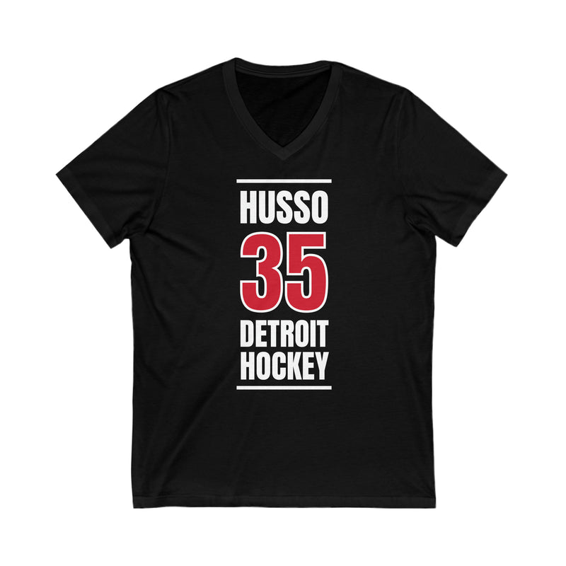 Husso 35 Detroit Hockey Red Vertical Design Unisex V-Neck Tee