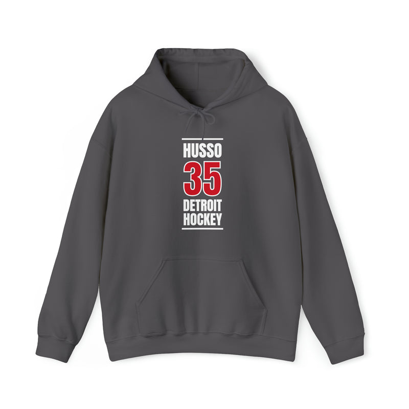 Husso 35 Detroit Hockey Red Vertical Design Unisex Hooded Sweatshirt