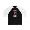 Larkin 71 Detroit Hockey Red Vertical Design Unisex Tri-Blend 3/4 Sleeve Raglan Baseball Shirt