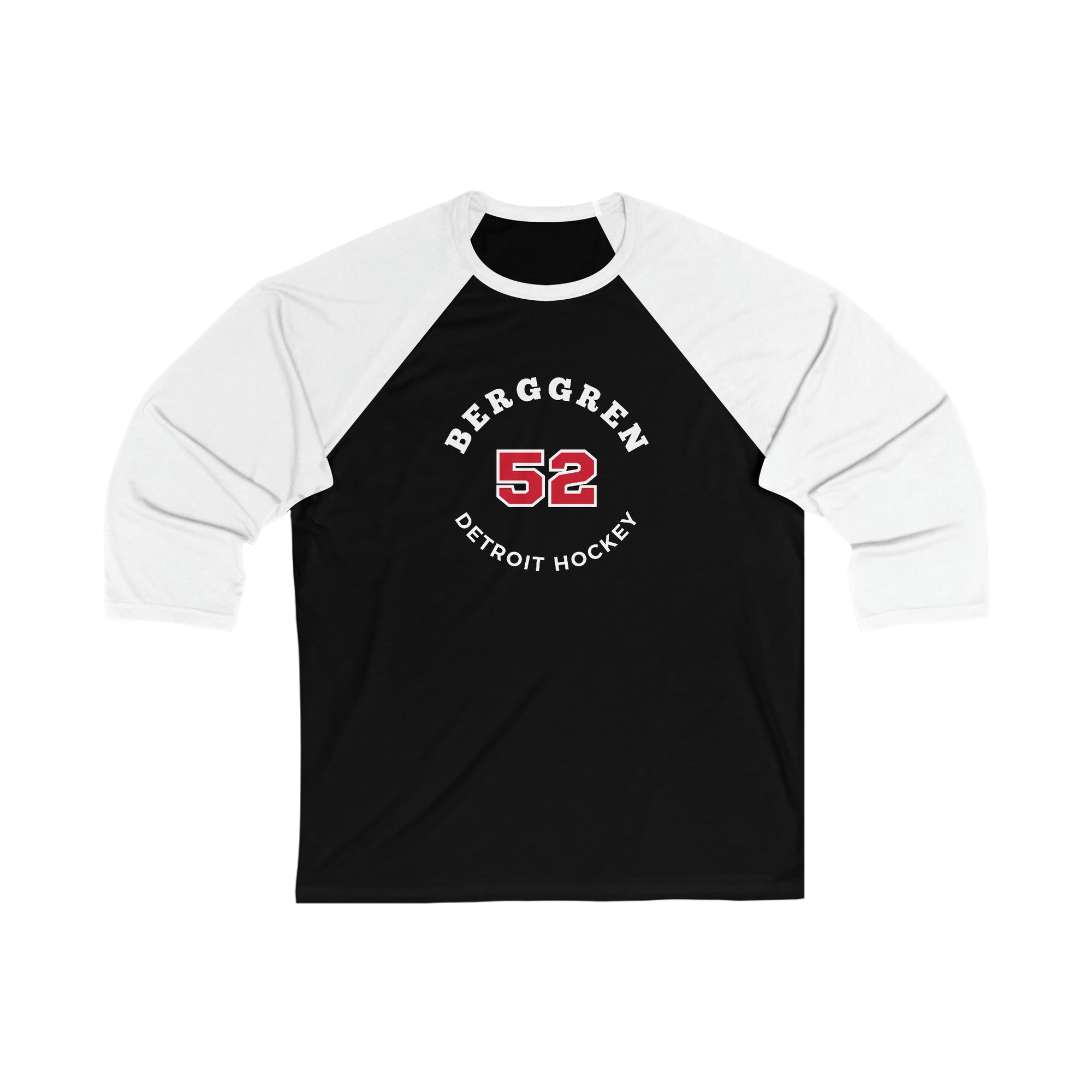 Berggren 52 Detroit Hockey Number Arch Design Unisex Tri-Blend 3/4 Sleeve Raglan Baseball Shirt