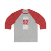 Kasper 92 Detroit Hockey Red Vertical Design Unisex Tri-Blend 3/4 Sleeve Raglan Baseball Shirt
