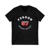 Perron 57 Detroit Hockey Number Arch Design Unisex V-Neck Tee