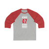 Reimer 47 Detroit Hockey Red Vertical Design Unisex Tri-Blend 3/4 Sleeve Raglan Baseball Shirt