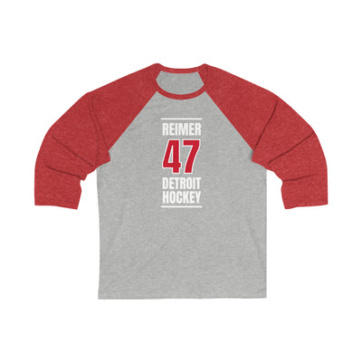 Reimer 47 Detroit Hockey Red Vertical Design Unisex Tri-Blend 3/4 Sleeve Raglan Baseball Shirt