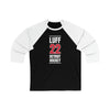 Luff 22 Detroit Hockey Red Vertical Design Unisex Tri-Blend 3/4 Sleeve Raglan Baseball Shirt