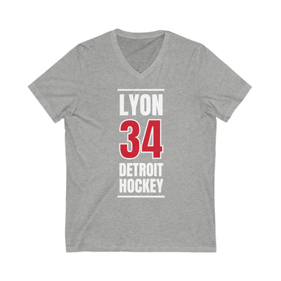 Lyon 34 Detroit Hockey Red Vertical Design Unisex V-Neck Tee