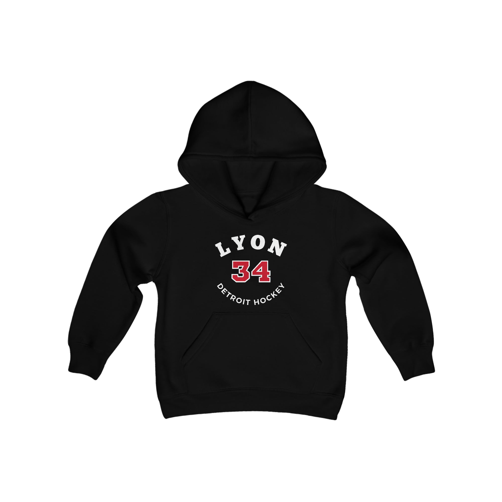 Lyon 34 Detroit Hockey Number Arch Design Youth Hooded Sweatshirt
