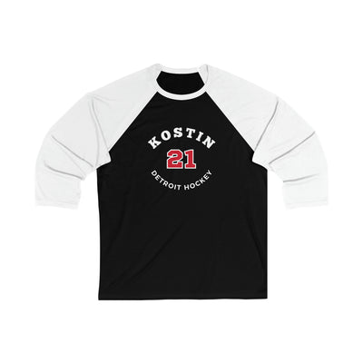 Kostin 21 Detroit Hockey Number Arch Design Unisex Tri-Blend 3/4 Sleeve Raglan Baseball Shirt