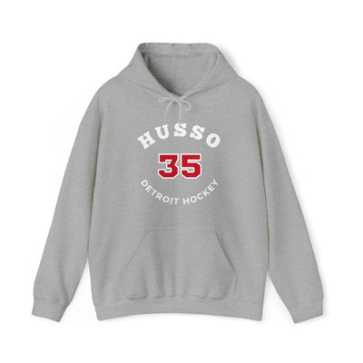 Husso 35 Detroit Hockey Number Arch Design Unisex Hooded Sweatshirt