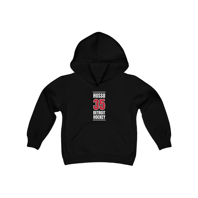 Husso 35 Detroit Hockey Red Vertical Design Youth Hooded Sweatshirt