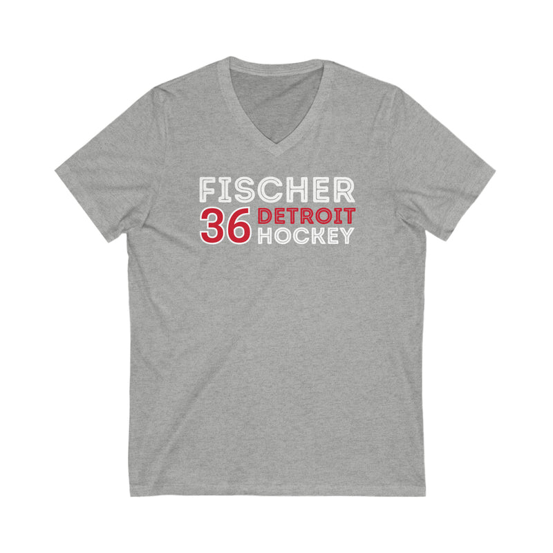 Fischer 36 Detroit Hockey Grafitti Wall Design Unisex V-Neck Tee