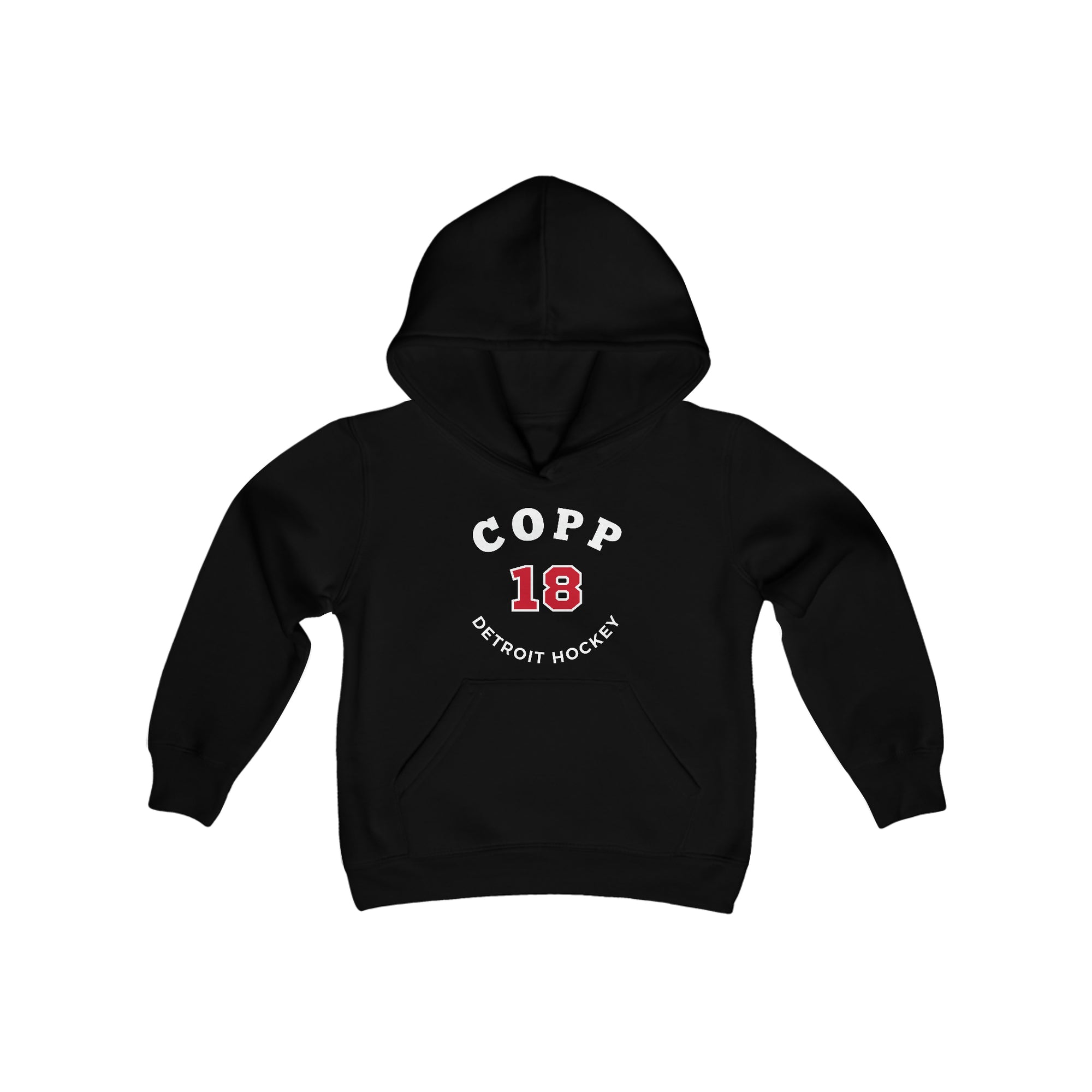 Copp 18 Detroit Hockey Number Arch Design Youth Hooded Sweatshirt