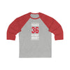Fischer 36 Detroit Hockey Red Vertical Design Unisex Tri-Blend 3/4 Sleeve Raglan Baseball Shirt