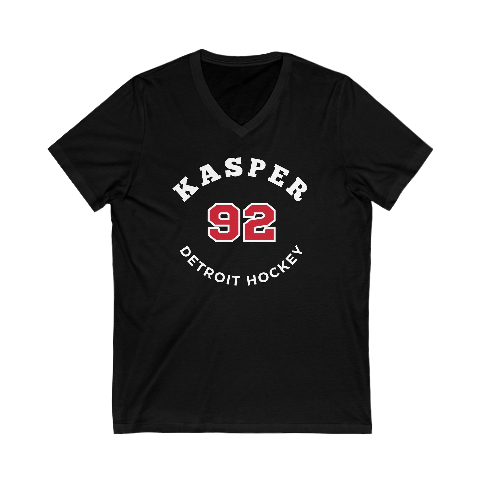 Kasper 92 Detroit Hockey Number Arch Design Unisex V-Neck Tee