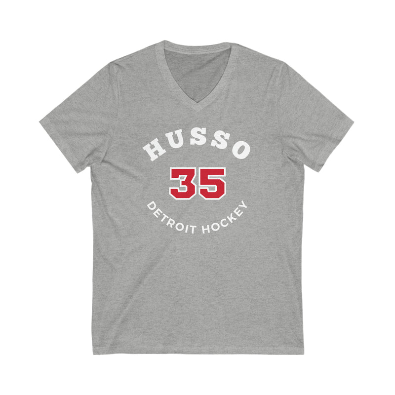 Husso 35 Detroit Hockey Number Arch Design Unisex V-Neck Tee