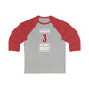 Edvinsson 3 Detroit Hockey Red Vertical Design Unisex Tri-Blend 3/4 Sleeve Raglan Baseball Shirt