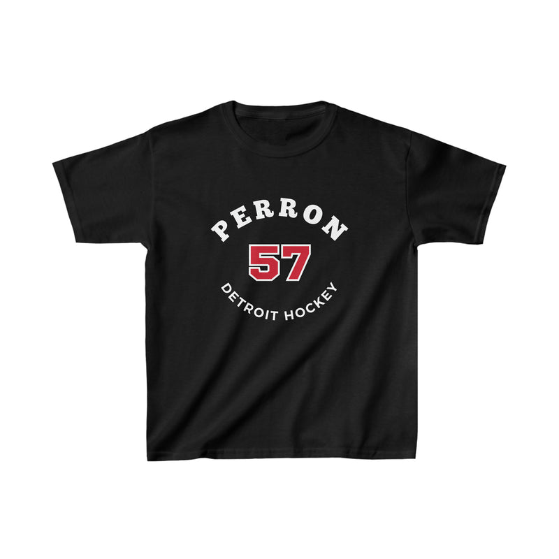 Perron 57 Detroit Hockey Number Arch Design Kids Tee
