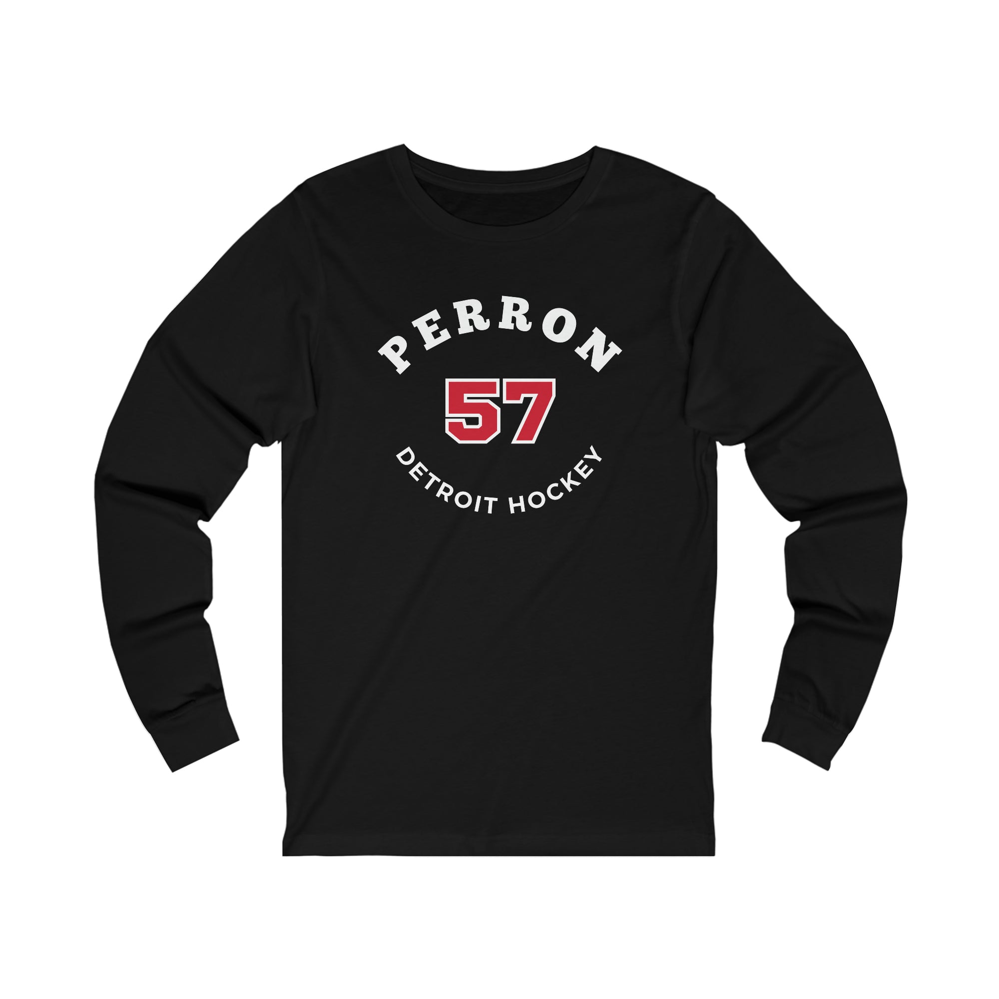 Perron 57 Detroit Hockey Number Arch Design Unisex Jersey Long Sleeve Shirt