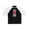 Husso 35 Detroit Hockey Red Vertical Design Unisex Tri-Blend 3/4 Sleeve Raglan Baseball Shirt