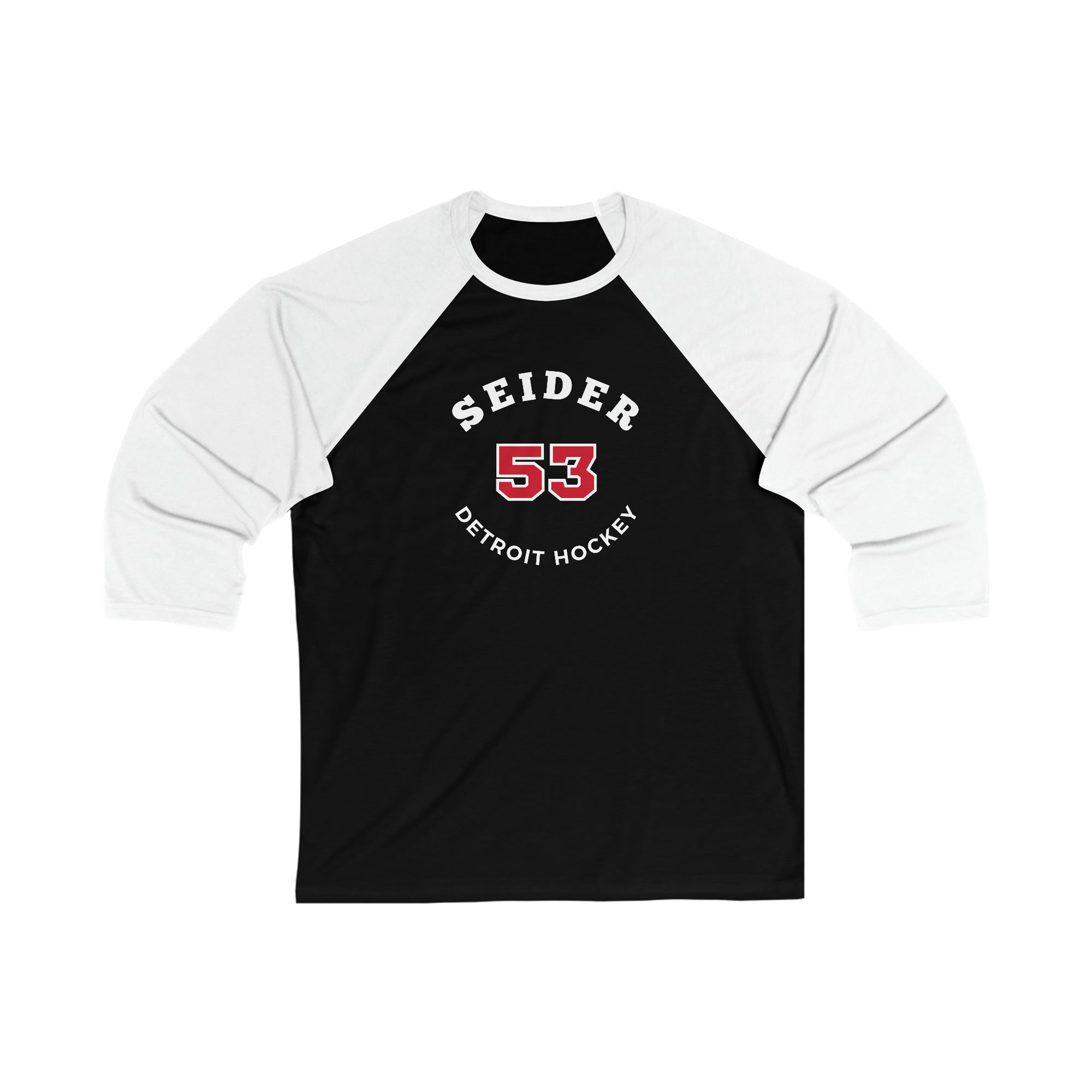 Seider 53 Detroit Hockey Number Arch Design Unisex Tri-Blend 3/4 Sleeve Raglan Baseball Shirt