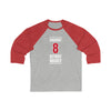 Chiarot 8 Detroit Hockey Red Vertical Design Unisex Tri-Blend 3/4 Sleeve Raglan Baseball Shirt