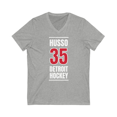Husso 35 Detroit Hockey Red Vertical Design Unisex V-Neck Tee