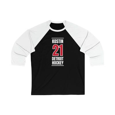 Kostin 21 Detroit Hockey Red Vertical Design Unisex Tri-Blend 3/4 Sleeve Raglan Baseball Shirt