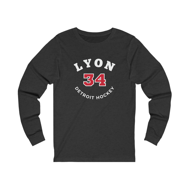 Lyon 34 Detroit Hockey Number Arch Design Unisex Jersey Long Sleeve Shirt