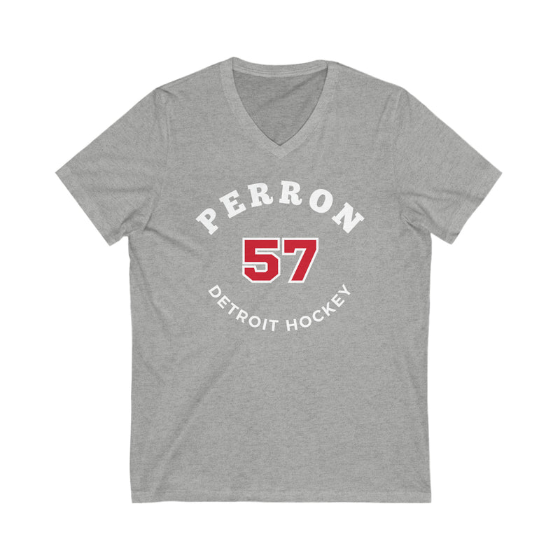 Perron 57 Detroit Hockey Number Arch Design Unisex V-Neck Tee