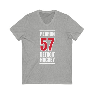 Perron 57 Detroit Hockey Red Vertical Design Unisex V-Neck Tee