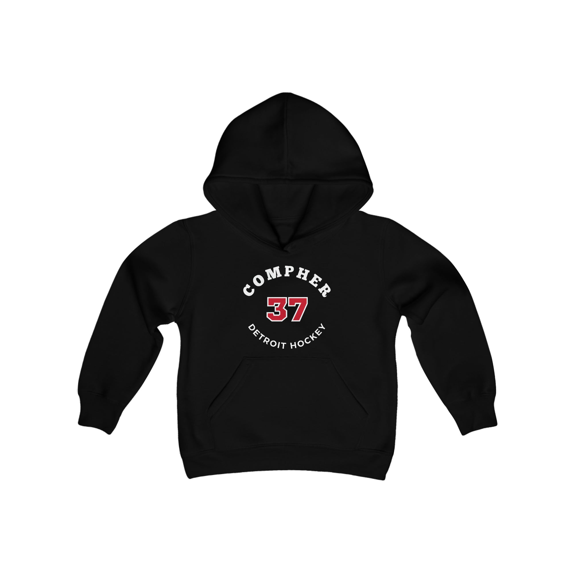 Compher 37 Detroit Hockey Number Arch Design Youth Hooded Sweatshirt
