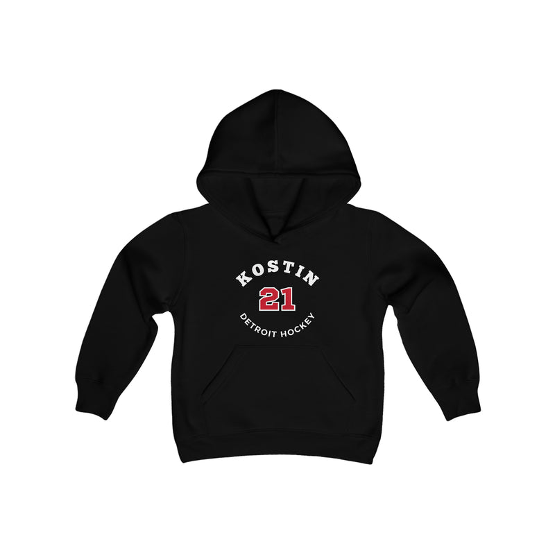 Kostin 21 Detroit Hockey Number Arch Design Youth Hooded Sweatshirt