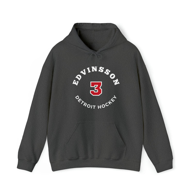 Edvinsson 3 Detroit Hockey Number Arch Design Unisex Hooded Sweatshirt