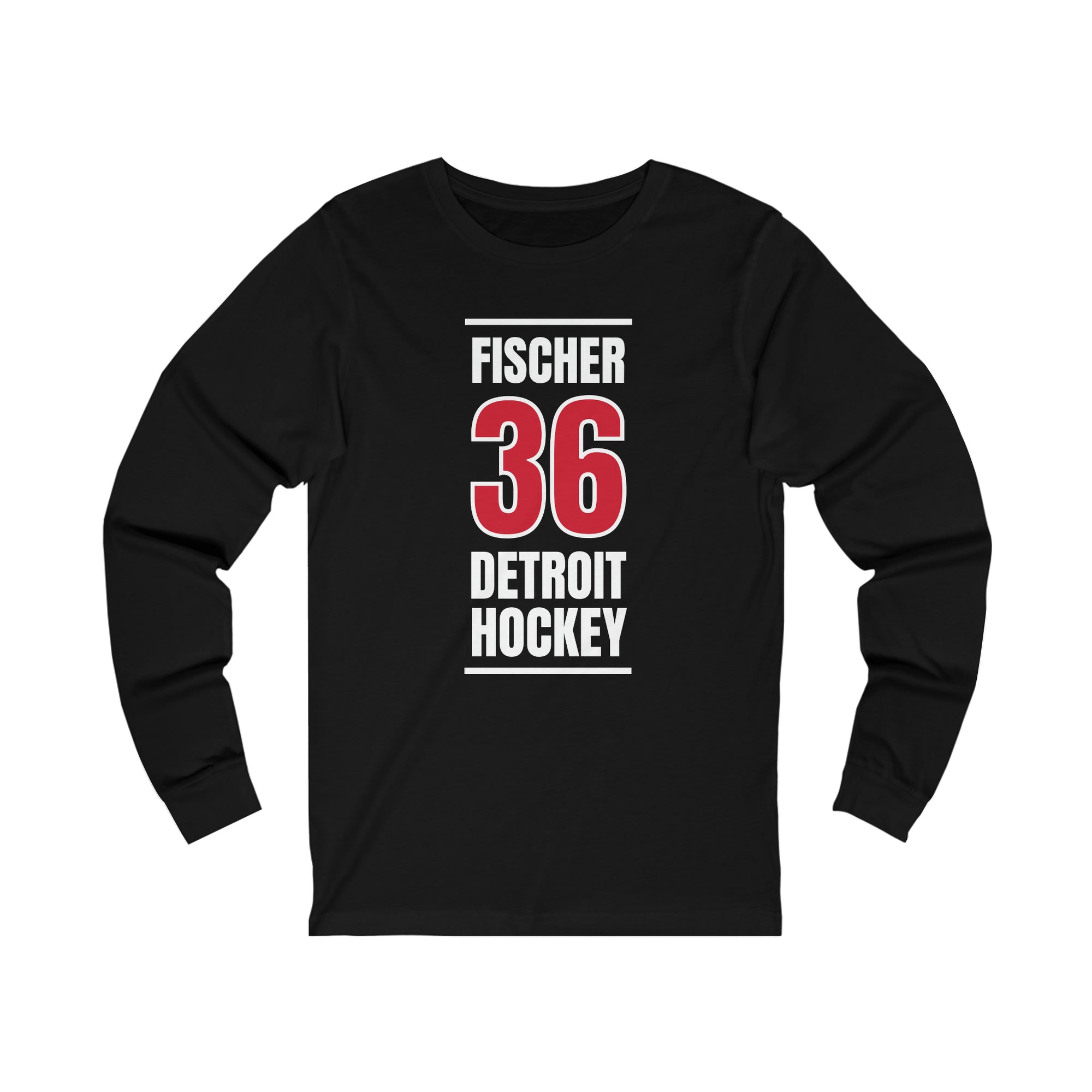 Fischer 36 Detroit Hockey Red Vertical Design Unisex Jersey Long Sleeve Shirt