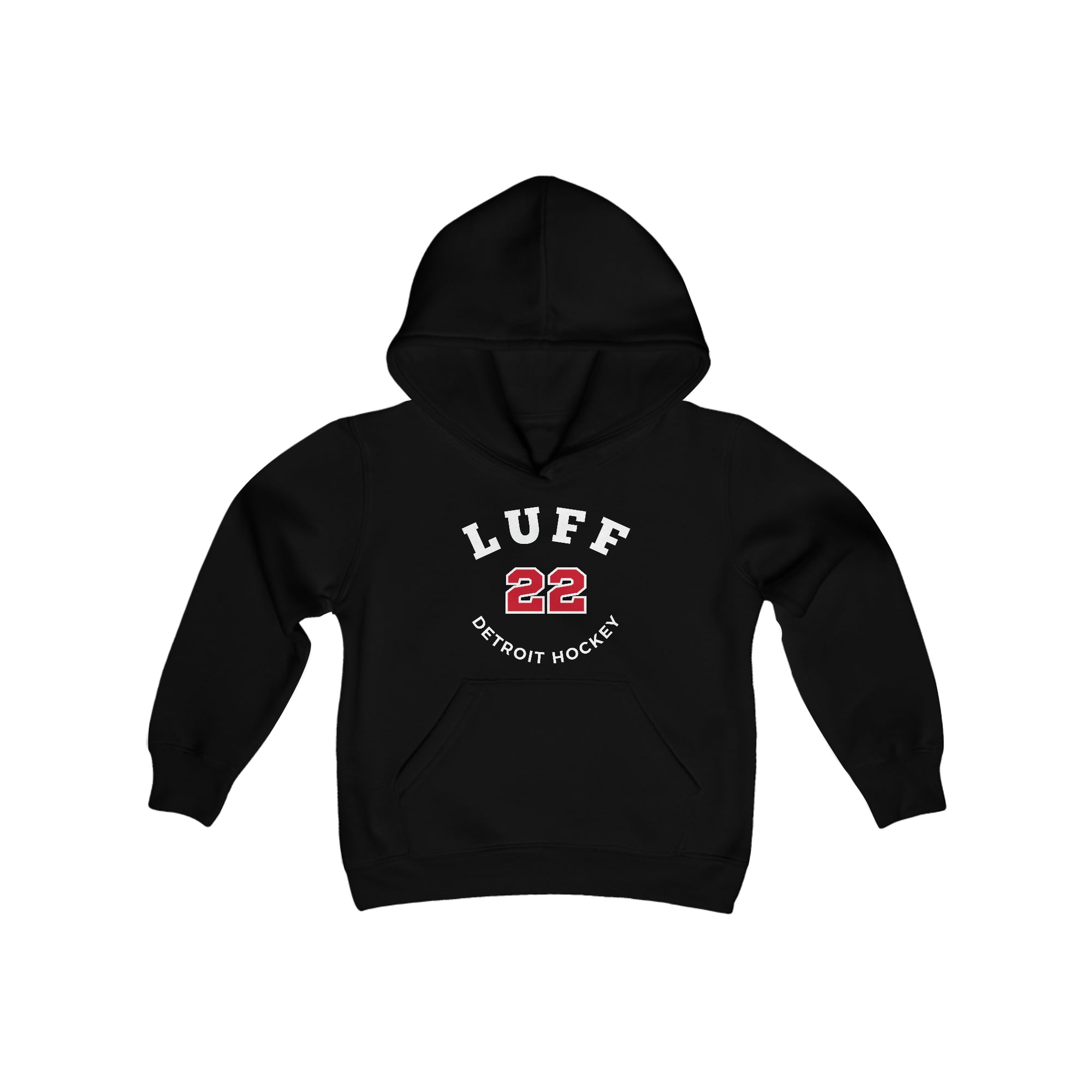 Luff 22 Detroit Hockey Number Arch Design Youth Hooded Sweatshirt