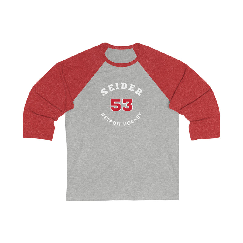 Seider 53 Detroit Hockey Number Arch Design Unisex Tri-Blend 3/4 Sleeve Raglan Baseball Shirt
