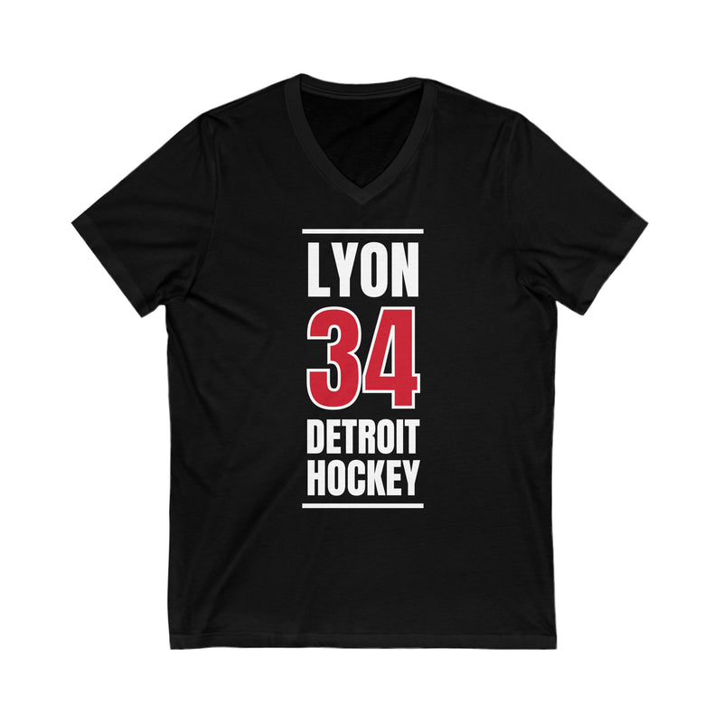 Lyon 34 Detroit Hockey Red Vertical Design Unisex V-Neck Tee