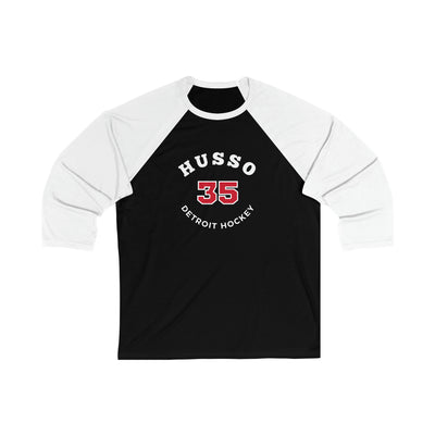 Husso 35 Detroit Hockey Number Arch Design Unisex Tri-Blend 3/4 Sleeve Raglan Baseball Shirt