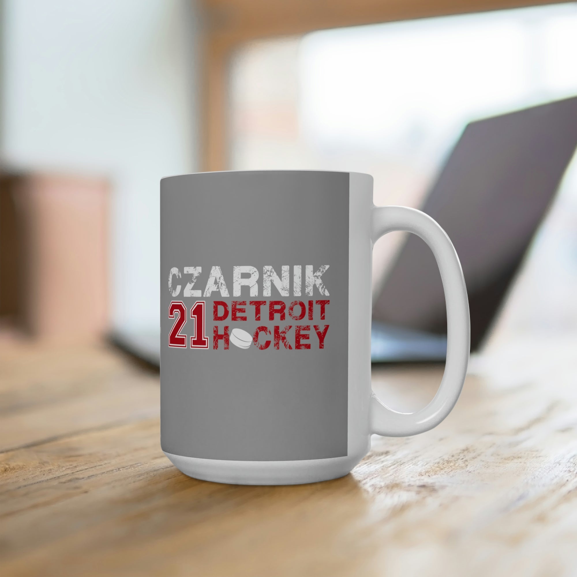 Czarnik 21 Detroit Hockey Ceramic Coffee Mug In Gray, 15oz